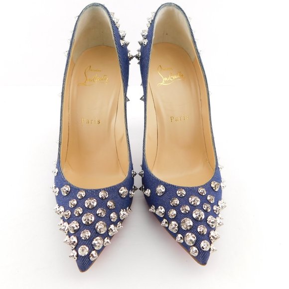 CHRISTIAN LOUBOUTIN Denim Blue Spiked Heel Pumps 36.5 - Picture 3 of 9